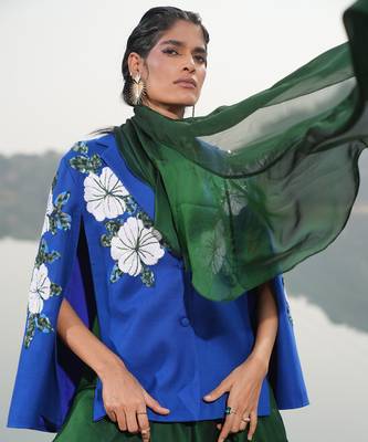 White Floral  Royal Blue Cape 4