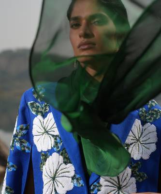 White Floral  Royal Blue Cape 5