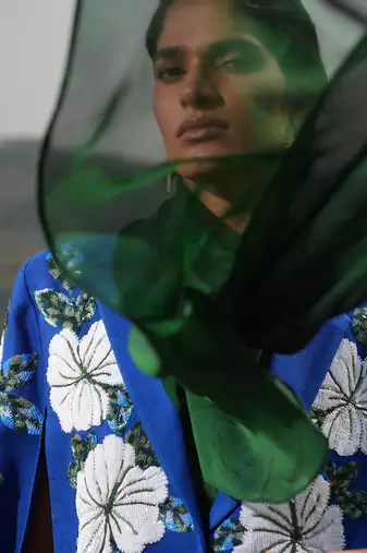 White Floral  Royal Blue Cape