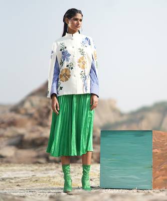 White With Blue & Golden Floral Cape 1