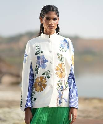 White With Blue & Golden Floral Cape 3
