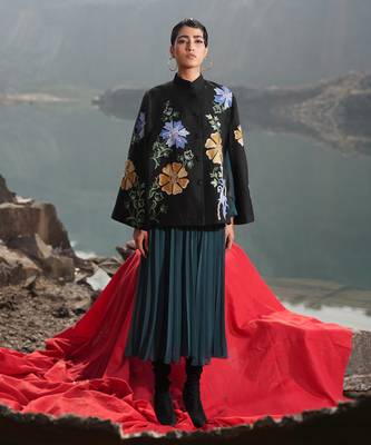 Black With Blue & Golden Floral Cape 1