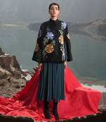 Black With Blue & Golden Floral Cape