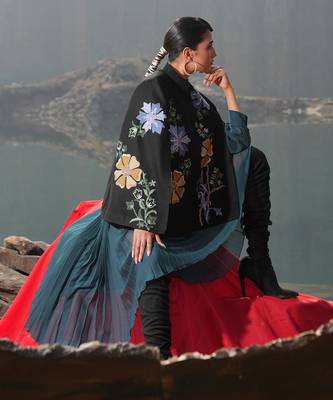 Black With Blue & Golden Floral Cape 2