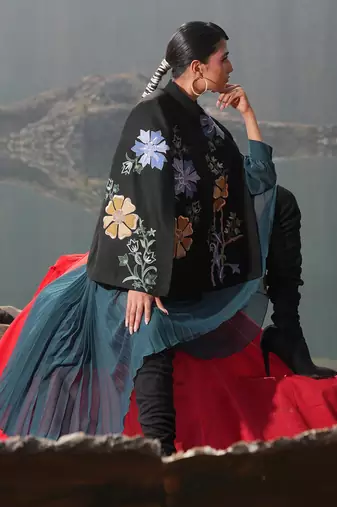 Black With Blue & Golden Floral Cape