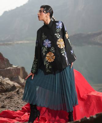 Black With Blue & Golden Floral Cape 3