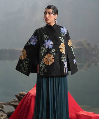 Black With Blue & Golden Floral Cape 4