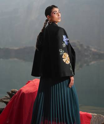 Black With Blue & Golden Floral Cape 5