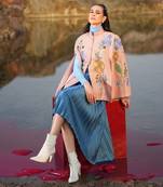 Pink With Blue & Golden Floral Cape