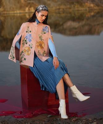 Pink With Blue & Golden Floral Cape 2