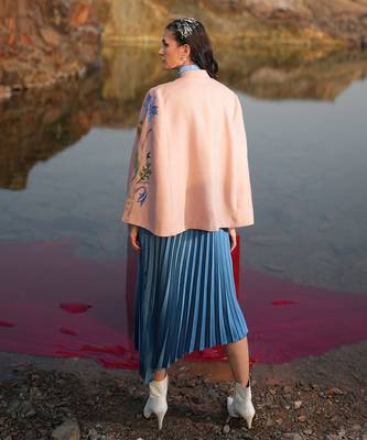 Pink With Blue & Golden Floral Cape 5