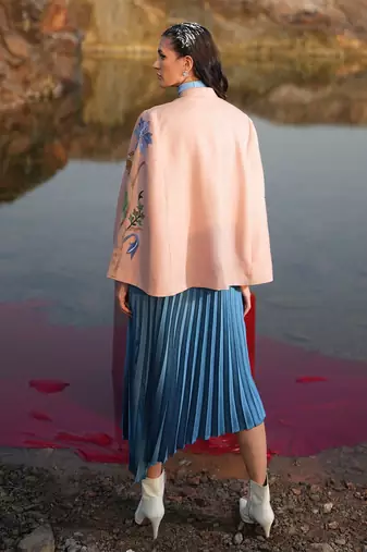 Pink With Blue & Golden Floral Cape