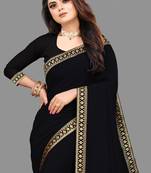 Black plain georgette saree with blouse