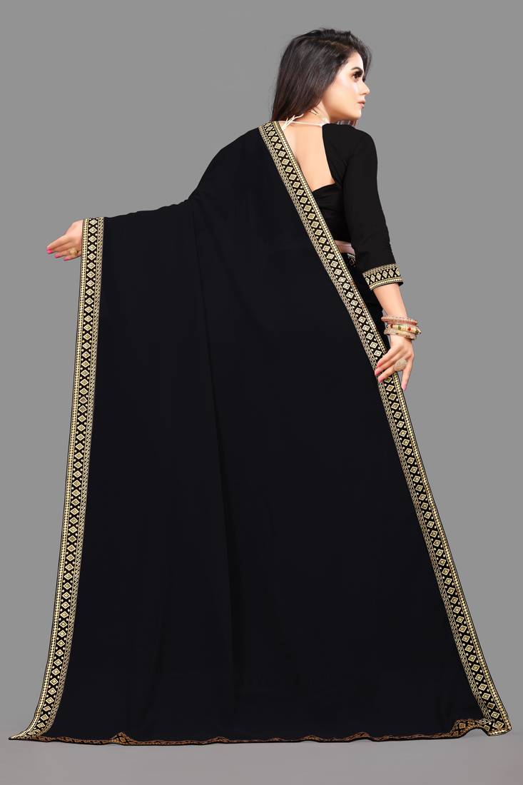 Black plain georgette saree with blouse