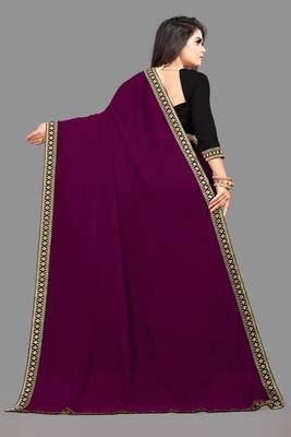 Dark Wine Plain Georgette Saree With Blouse 3