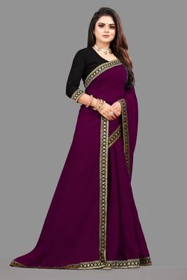 Dark Wine Plain Georgette Saree With Blouse 1