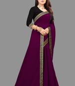 Dark Wine Plain Georgette Saree With Blouse