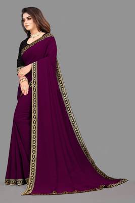 Dark Wine Plain Georgette Saree With Blouse 4