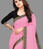 Baby Pink Plain Georgette Saree With Blouse
