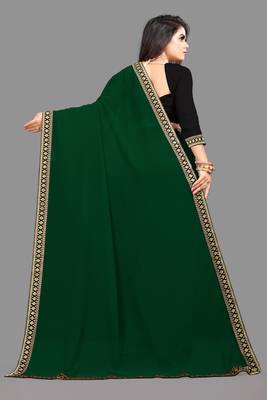 Dark Green Georgette Saree with Blouse 2