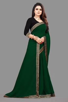 Dark Green Georgette Saree with Blouse 3