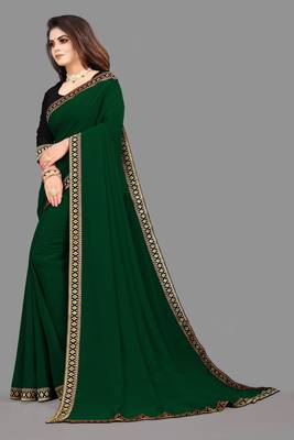 Dark Green Georgette Saree with Blouse 4