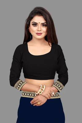 Navy blue plain georgette saree with blouse 5