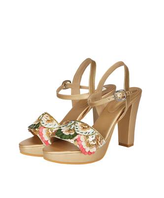 Beige Embroidered Block Heels 1