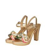 Beige Embroidered Block Heels