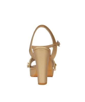 Beige Embroidered Block Heels 2