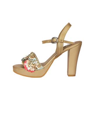 Beige Embroidered Block Heels 3