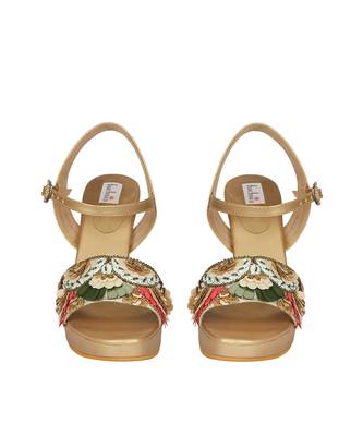 Beige Embroidered Block Heels 4