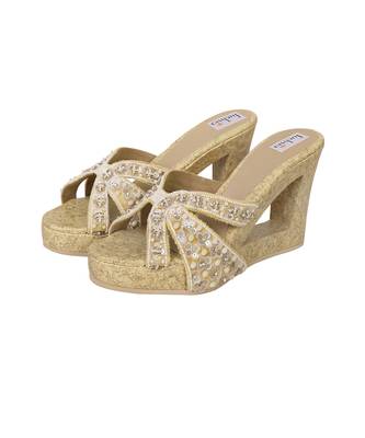 Gold Velvet Platform Heels 1