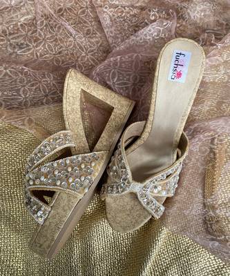 Gold Velvet Platform Heels 6