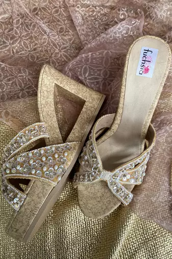 Gold Velvet Platform Heels