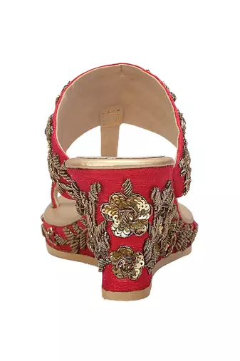 Dull Gold & Pink Embroidered Kohlapuri Heels