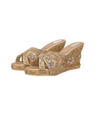Gold Embroidered Handcrafted Wedges 1