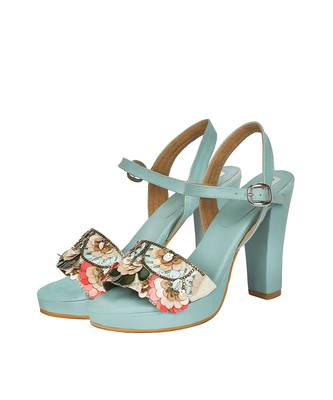 Blue Embroidered Block Heels 1