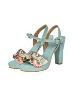 Blue Embroidered Block Heels