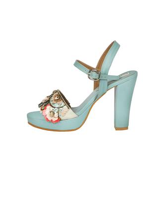 Blue Embroidered Block Heels 3