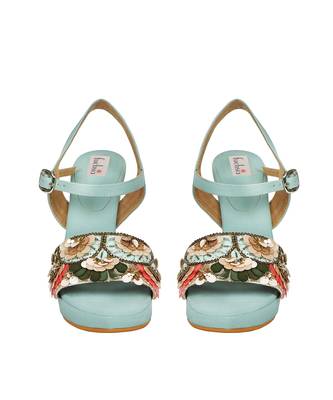 Blue Embroidered Block Heels 4