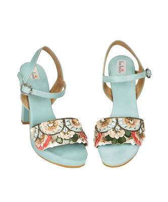 Blue Embroidered Block Heels 5