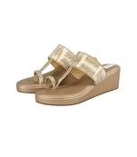 Gold Velvet Embellished Kolhapuri Wedges