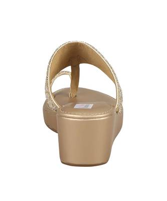 Gold Velvet Embellished Kolhapuri Wedges 3