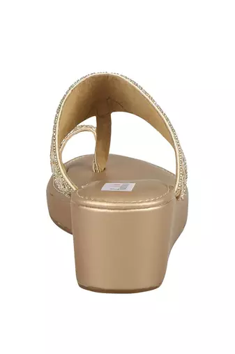 Gold Velvet Embellished Kolhapuri Wedges