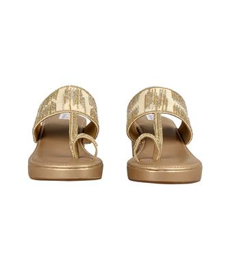 Gold Velvet Embellished Kolhapuri Wedges 4