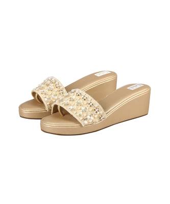 Gold Velvet Embellished Wedges 1