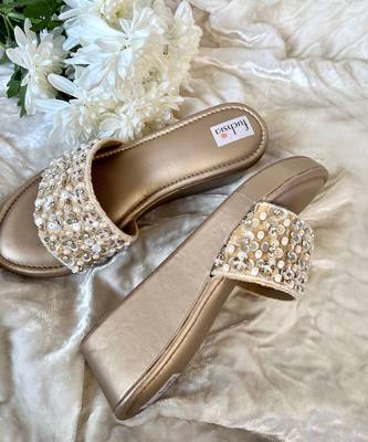 Gold Velvet Embellished Wedges 2