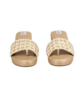 Gold Velvet Embellished Wedges 4