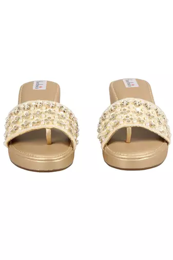Gold Velvet Embellished Wedges